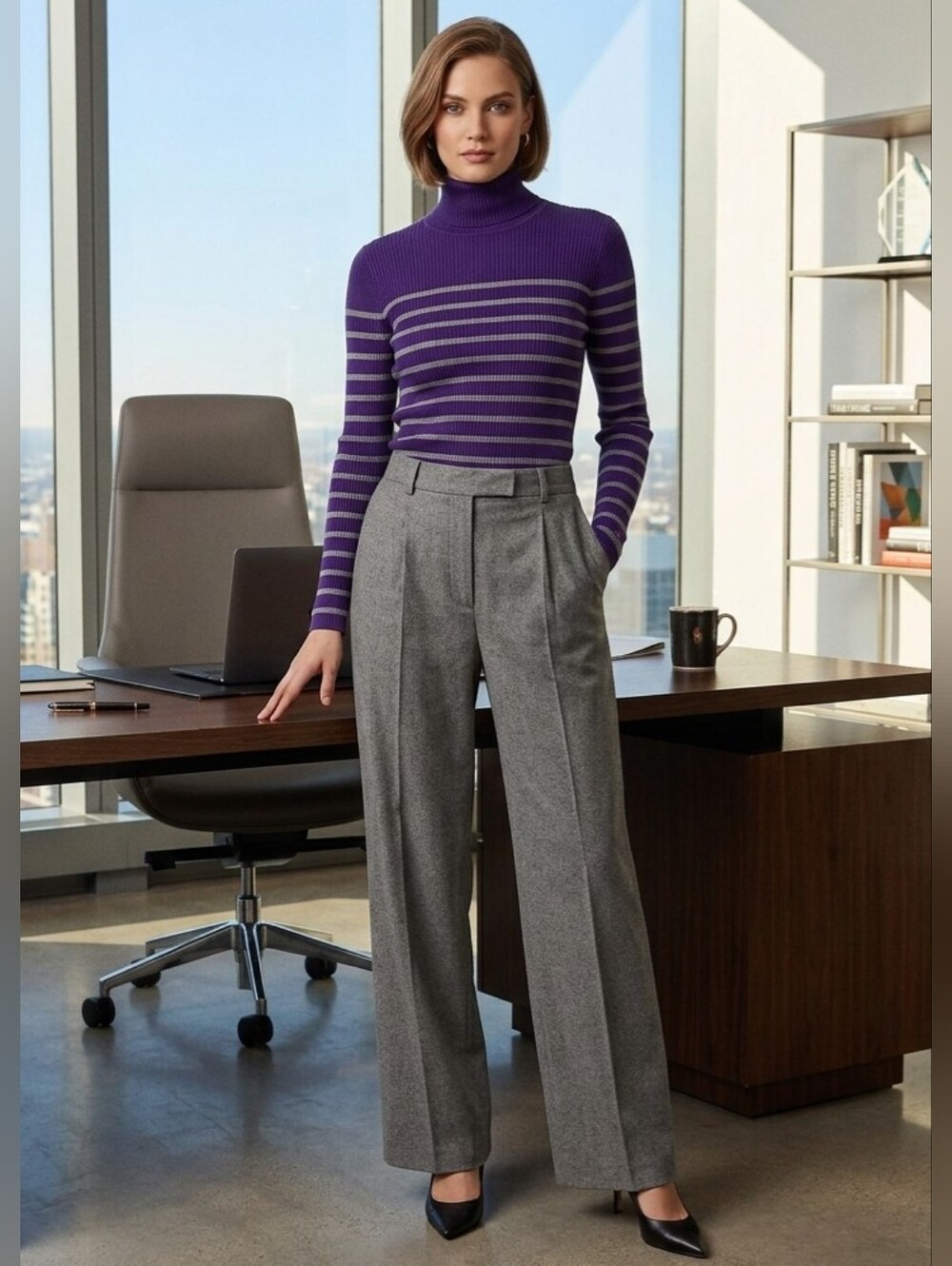 Ralph Lauren Purple Striped Turtle Neck Sweater